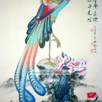Chinese Traditional Painting with Meticulous Detail-Peony and Phoenix