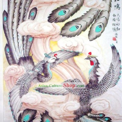 Chinese Traditional Painting with Meticulous Detail-Phoenix Landed