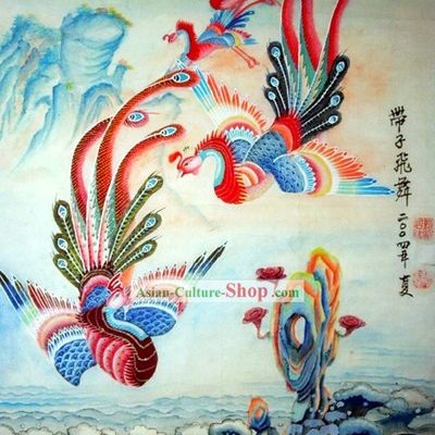 Chinese Traditional Painting with Meticulous Detail-Phoenix Gathering