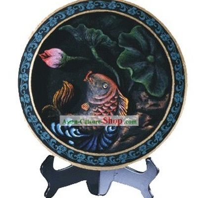 Chinese Hand Carved Healthy Active Carbon Round Plate-Fish
