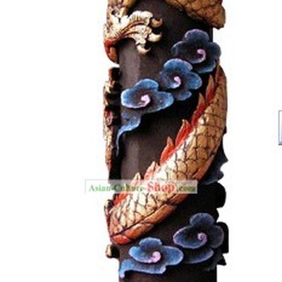 Chinese Hand Carved Healthy Active Carbon Large Round Plate-Dragon Wall