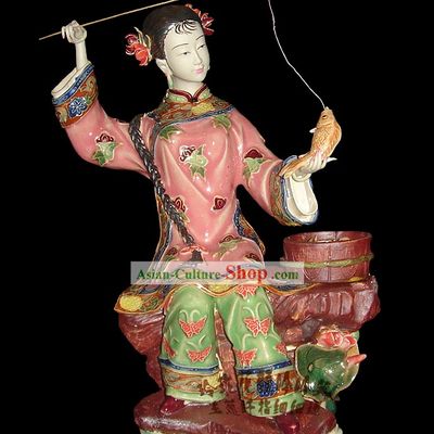 Chinese Stunning Porcelain Collectibles-Ancient Fishing Woman