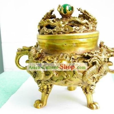 Chinese Stunning Double Dragon Playing Ball Censer