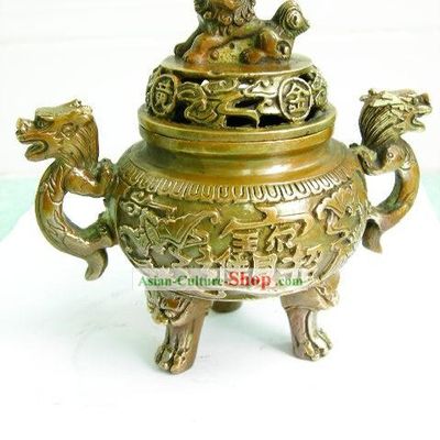 Chinese Classical Brass Collectibles-Lion Censer