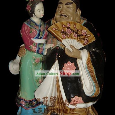 Chinese Stunning Colourful Porcelain Collectibles-Wealthy Man and Woman
