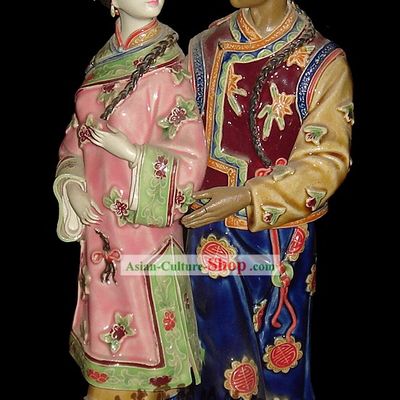 Chinese Stunning Colourful Porcelain Collectibles-Ancient Couple In Love