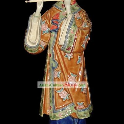Chinese Stunning Colourful Porcelain Collectibles-Ancient Beauty Playing Xiao
