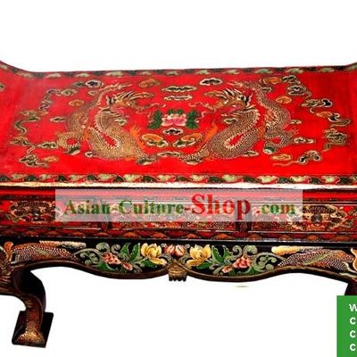Chinese Coloured Drawing Dragons Three Drawers Large Table(Desk)