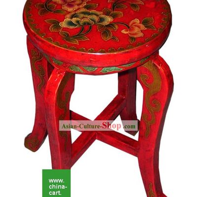 Chinese Antique Style Hand Painted Red Stool