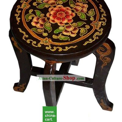 Chinese Antique Style Hand Painted Black Stool