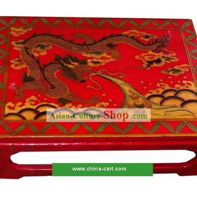 Chinese Coloured Drawing Dragon Tea Table(Kang Table)