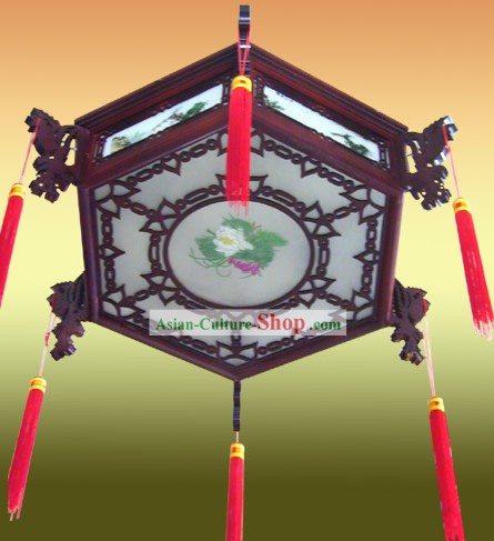 Chinese Hand Carved Antique Wood Lotus Lantern(Large)