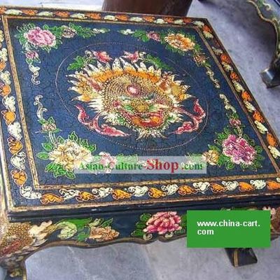 Chinese Blue Coloured Drawing Dragon Head Square Desk