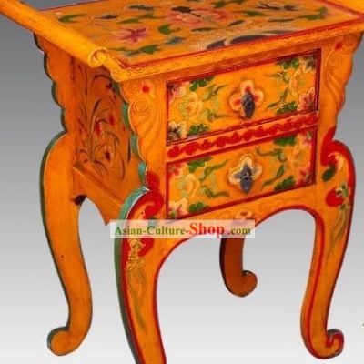 Chinese Coloured Painting Double Drawers Phone Table