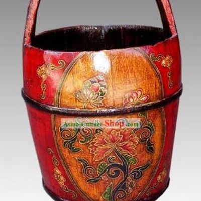 Chinese Lucky Red Coloured Painting Barrel