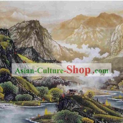 Large Traditional Chinese Painting by Shi Yiren-Mountain