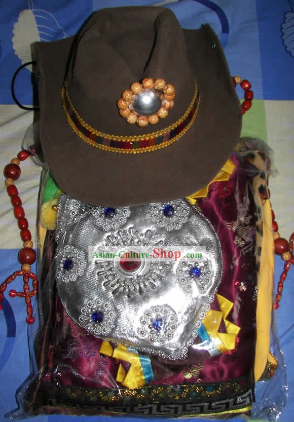 Chinese Traditional Tibet Dance Costume and Hat for Men