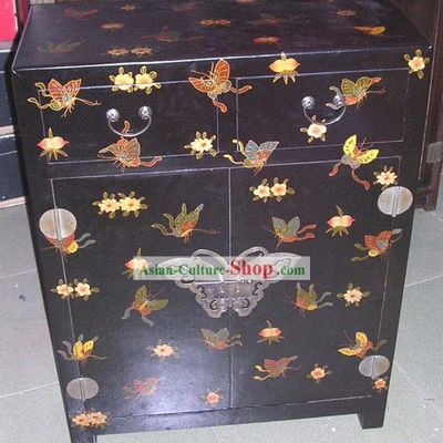 Chinese Hand Made Black Wood Butterfly Cabinet