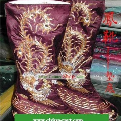 Chinese Ancient Phoenix Embroidery Boots for Men