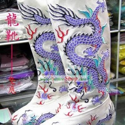 Chinese Ancient Hand Embroidery Dragon Boots for Men
