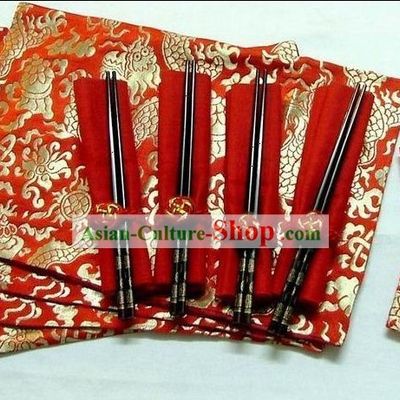 Chinese Classic Silk Red Dragon Dinner Cloth Set