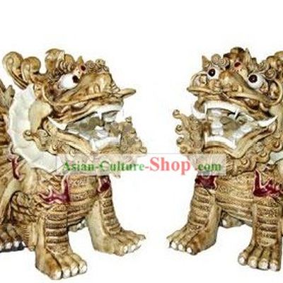 Chinese Shi Wan Porcelain Figurine-White Kylin(couple)