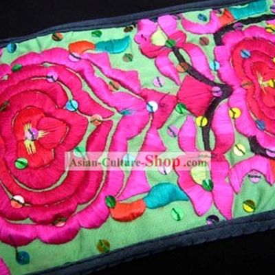 Chinese Delicate Hand Embroidered Long and Wide Flowery Belt for Woman