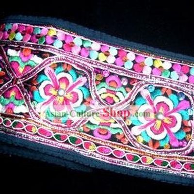 Chinese Delicate Hand Embroidered Long and Wide Rainbow Belt for Woman