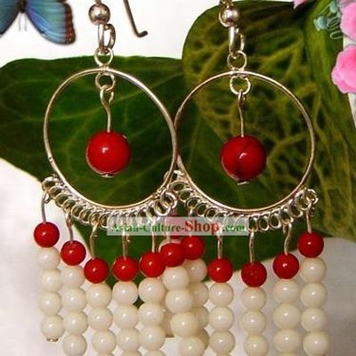 Indian Bohemia Fashion Coral Shell Earrings-Red and White Beauty