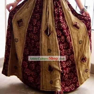Indian Bohemia Folk Hand Embroidered Long Skirt