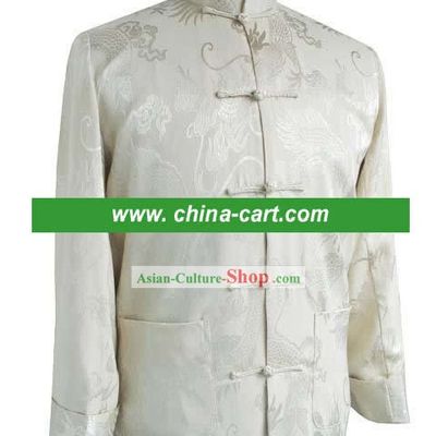Chinese Hand Embroidered White Dragon Blouse