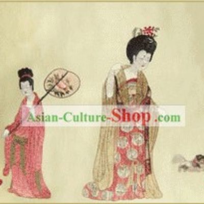 Chinese Bian Liang Embroidery Handicraft-Beauty Picking Fowers