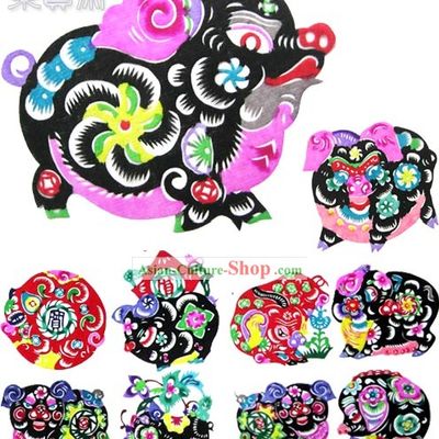 Chinese Paper Cuts-Lucky Pigs(10 pieces set)