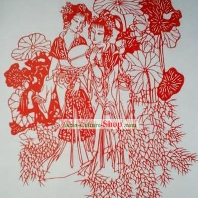 Chinese Paper Cuts Classics-Beautiful Ancient Women Besides Lotus