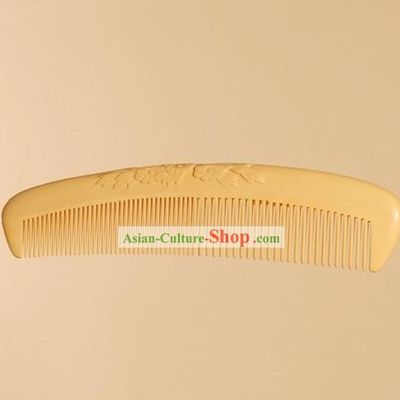Chinese Carpenter Tan 100 Percent Hand Made and Carved Natural Wood Flowery Comb