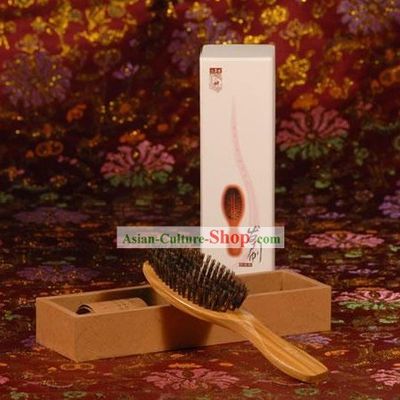 Chinese Carpenter Tan 100 Percent Handicraft Boar Bristle Hairbrush Gift Package