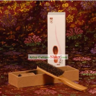 Chinese Carpenter Tan Boar Bristle Hairbrush Gift Package