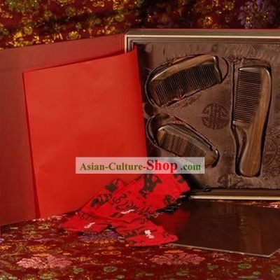 Chinese Carpenter Tan 100 Percent Hand Made Natural Wooden Combs 3 Pieces Gift Package