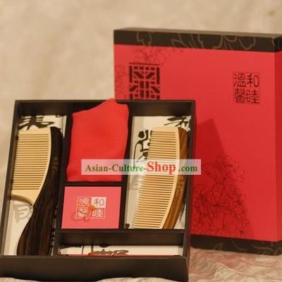 Chinese Carpenter Tan 100 Percent Natural Wooden Combs Gift Package