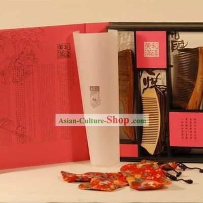 Chinese Carpenter Tan 100 Percent Natural Wooden Combs Gift Package