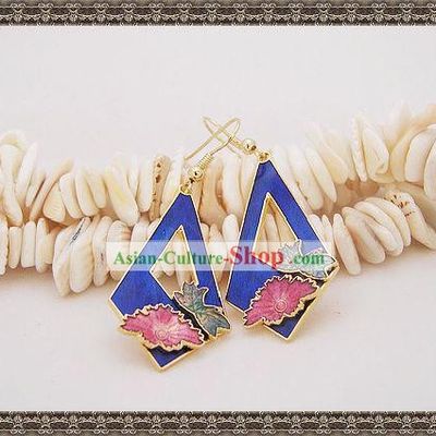 Chinese Ancient Mandarin Style Cloisonne Earrings-Deep Sea
