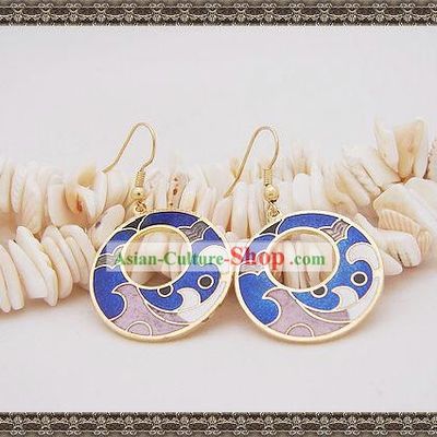 Chinese Classic Cloisonne Earrings-Blue Spray