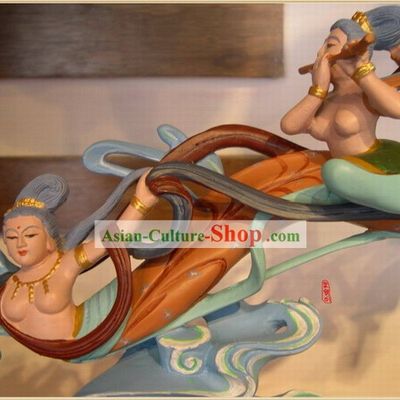 Chinese Dunhuang Hand Painted Sculpture Petrogram-Apsaras