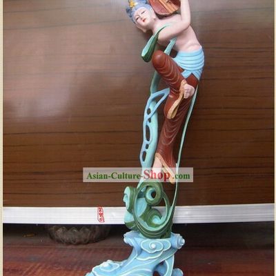 Chinese Dunhuang Painted Sculpture Petrogram Handicraft-Playing Lute