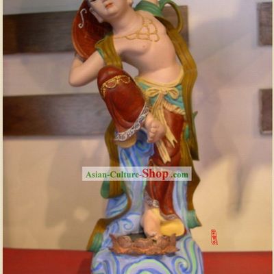 Chinese Dunhuang Painted Sculpture Petrogram Handicraft-Bodhisattva Playing Lute