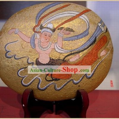Chinese Dunhuang Hand Painted Cobblestone Mural Art-Flying Fairy