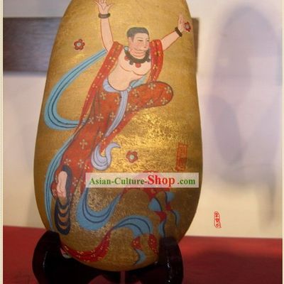 Chinese Dunhuang Hand Painted Cobblestone Mural Art-Bodhisattva