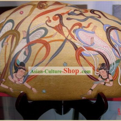Chinese Dunhuang Hand Painted Cobblestone Mural Art-Four Dancing Fairies
