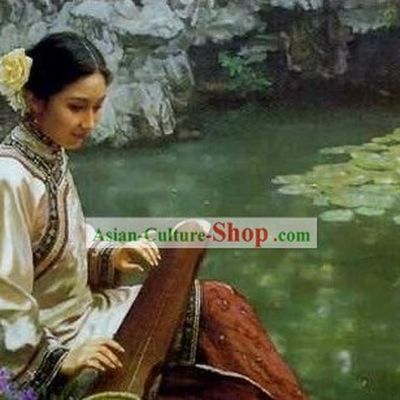 Chinese Oil Painting-Ancient Woman Playing Koto