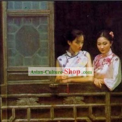 Chinese Oil Painting-Ancient Woman Enjoying View